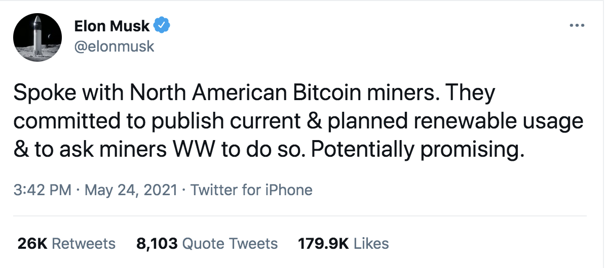 马斯克与比特币矿企交流可持续挖矿，心系狗狗币开发，戏称“根据月相改变费用真棒” - 第1张  | 比特币-比特币价格-比特币行情交易交流平台