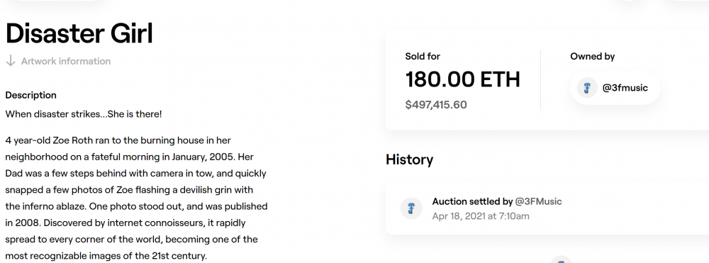 NFT“灾难女孩”面部表情包售价50万美元 - 第2张  | 比特币-比特币价格-比特币行情交易交流平台