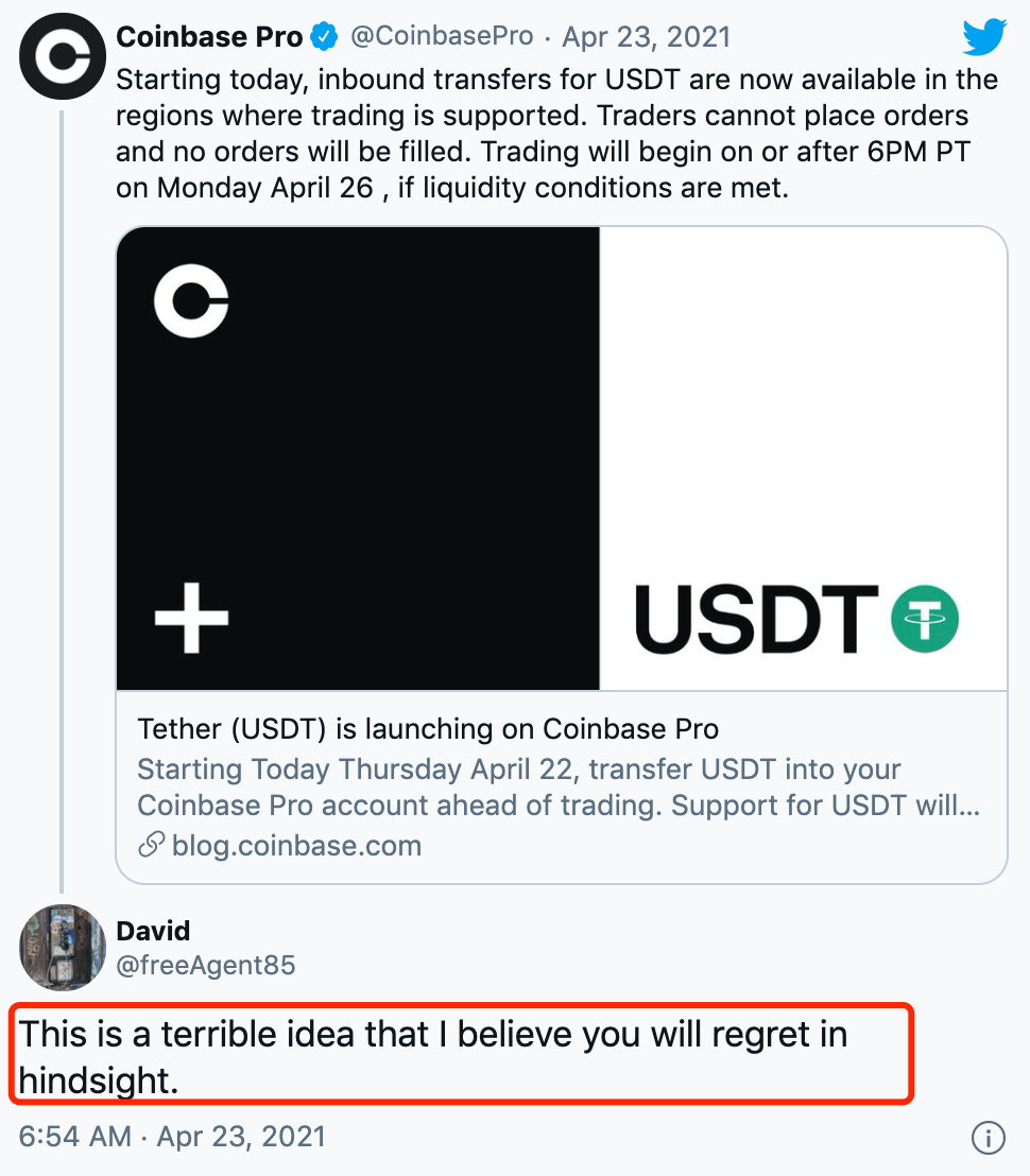 从Coinbase二度推迟USDT交易，可以看到什么？ - 第2张  | 比特币-比特币价格-比特币行情交易交流平台