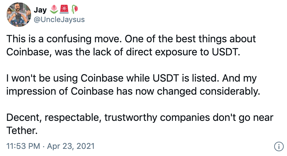 从Coinbase二度推迟USDT交易，可以看到什么？ - 第3张  | 比特币-比特币价格-比特币行情交易交流平台