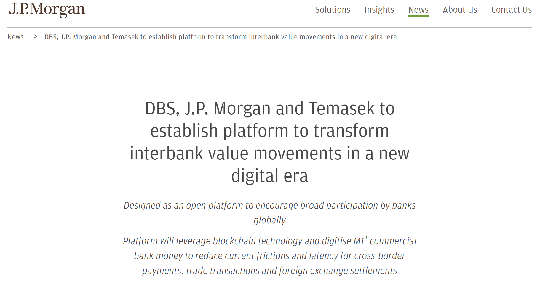 小摩携手星展、淡马锡创立区块链支付平台 吸引更多头部银行加入 - 第1张  | 比特币-比特币价格-比特币行情交易交流平台